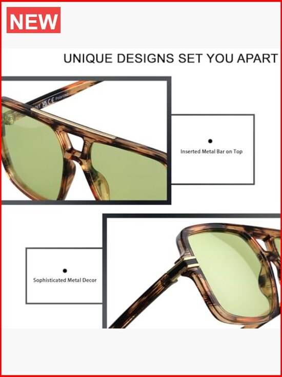 Retro Oversized Square Aviator Sunglasses Polarized Big Large Rectangle main image 6